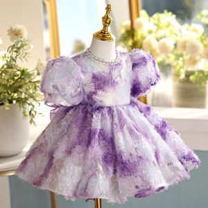 Toptan yaz mor nakış kızlar diz boyu elbiseler çocuklar düğün giyim kız parti balo elbisesi 1-12 yıl - Product Image 2