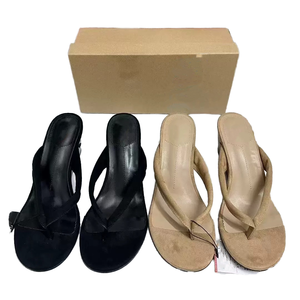 Sandales compensées à entre-doigts en PU respirantes et confortables, style français, à talon haut et tendance pour femme - Product Image 1