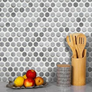 Mosaïque de carrelage en porcelaine émaillée de haute qualité pour salle de bain, imperméable, classique, forme ronde, bleu mélangé, pour piscine, échantillons gratuits - Product Image 5