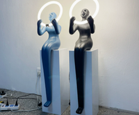 Lampe sur pied LED abstraite humanoïde minimaliste nordique moderne, bleu/noir/doré, pièce d'art décorative