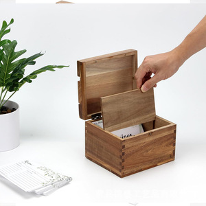 Wooden Square Recipe Storage Box With Compartments For Kitchen Organization - Product Image 3