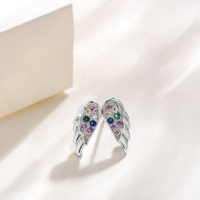 Vente en gros de boucles d'oreilles pour femmes en argent sterling 925 avec ailes d'ange et zircon cubique coloré, bijoux