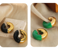 H0080 H2 Boucles d'oreilles pendantes en forme de U épaisses et tendance pour femme, en émail multicolore, résistantes au ternissement, étanches, en acier inoxydable plaqué or 18 carats