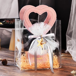 Bolsas de regalo de plástico transparente personalizadas, bolsa de papel de regalo de <span class=keywords><strong>PVC</strong></span> con asas de cuero en forma de corazón para recuerdo de boda - Product Image 3