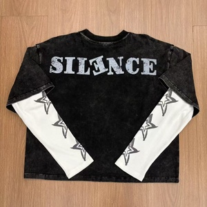 เสื้อยืดผ้าฝ้ายหนาลายปักลายกราฟิกแบบกำหนดเองแขนยาวสองชั้นผ้าถักให้เข้ารูปโอเวอร์ไซส์ - Product Image 2