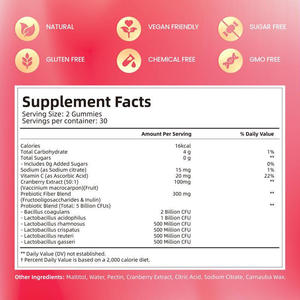 Gommes probiotiques à la canneberge OEM 5 milliards d'UFC pour femmes, santé digestive féminine, compléments alimentaires probiotiques en gommes vitaminées - Product Image 3