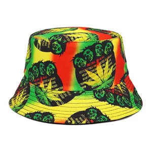 Mode Hot Strand Reizen Nieuw Voor Mannen Vrouwen Dubbele Zijde Omkeerbare Pet Jamaica Panama Visser Hoeden Bob Marley Print Emmer Hoed