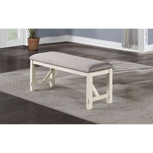 DB Furniture 1x Bench for Dining Room Gray <b>Fabric</b> <b>Cushion</b> Seat with White Clean Lines - Product Image 5
