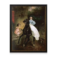 Peinture à l'huile impressionniste Karl Bryullov, représentant des femmes équestres, peinte à la main sur toile, taille personnalisée, décoration murale pour la maison, avec support en fil métallique