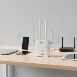New Home 1200Mbps Dual-Band <strong>WiFi</strong> Booster Through-Wall <strong>Pocket</strong> Extender with 1000Mbps LAN Ports 4 External Antennas Supporting WEP - Product Image 5