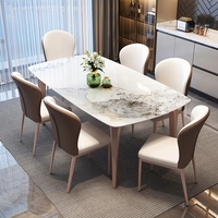 Ensemble de table à manger moderne et économique VL avec 4 ou 6 chaises, plateau en céramique ou en pierre frittée, structure en métal pour la maison ou le restaurant