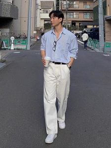 Großhandel Amerikanischer Gestreifter Loser Langarm-Cardigan mit Taschen Herrenhemd für Anzug als Unterhemd - Product Image 5