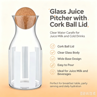 Bouteille d'eau en verre borosilicate haute résistance avec logo personnalisé et bouchon en liège, pichet en verre transparent pour jus et boissons, usage quotidien