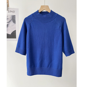 Maglione a Collo Alto <span class=keywords><strong>Blu</strong></span> per <span class=keywords><strong>Donna</strong></span>, Stile Semplice ed Elegante, Manica 3/4, per Primavera e Autunno, Modello 16a-2464, Pronta Consegna - Product Image 1