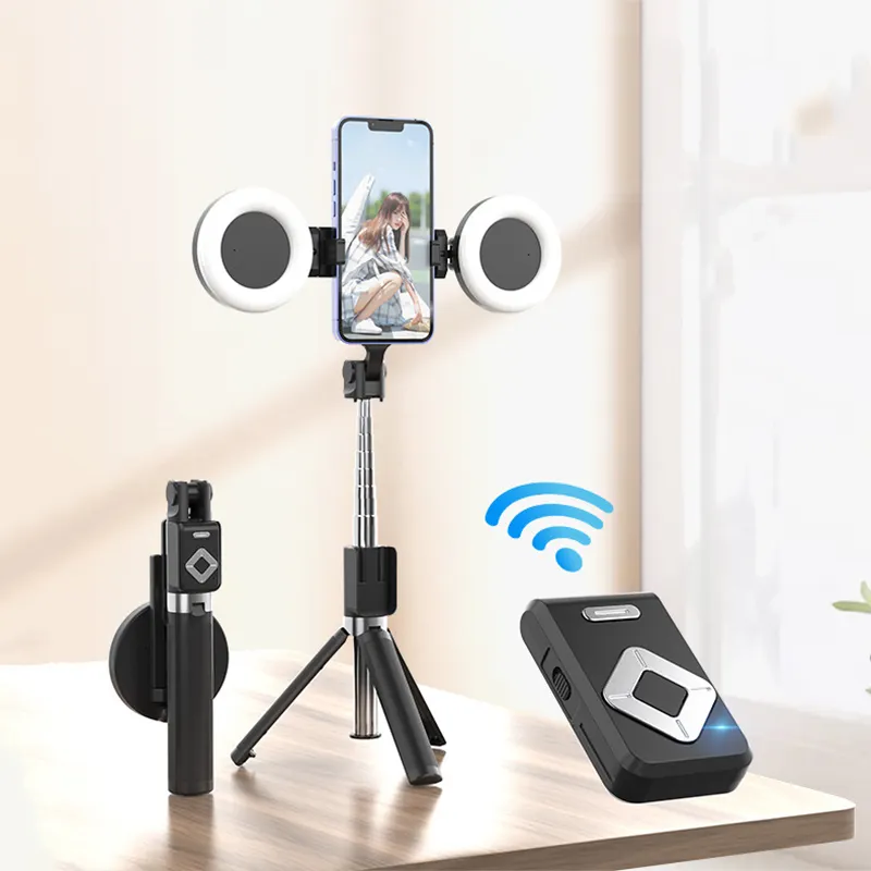 Extendable Wireless Remote Control BT Selfie-Stick 360 Flexible Live Tripod Stand Mini Phone Camera Selfie Stick With Ring Light