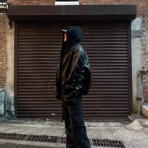 Felpa con Cappuccio da Uomo in Pelle PU di Lusso a Doppio Strato, Personalizzabile, Invernale, con Zip, Stile Boxy - Product Image 3