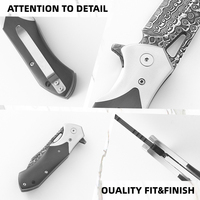 Klappmesser mit Rahmenverschluss, Kugellager, Damaszener Stahlklinge, für Outdoor, EDC, Camping und taktische Zwecke, mit Stahlkopf und Ebenholzgriff