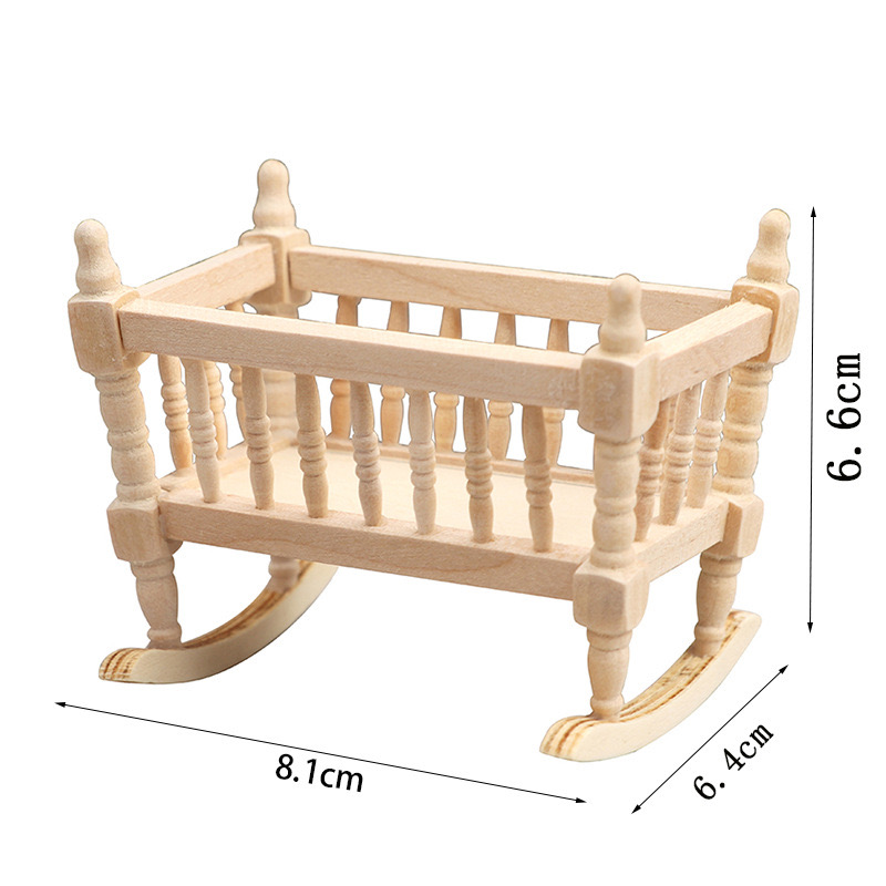112 गुड़िया घर लघु लकड़ी के रॉकिंग कुर्सी क्रिब क्रेडल बेबी फर्नीचर