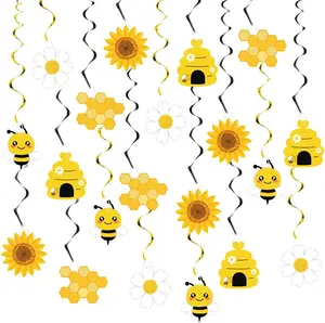 20 pz Bumble Bee Hanging Swirl decorazioni Bee Party Hanging Swirls Foil soffitto stelle filanti Honey Bee forniture per feste a tema