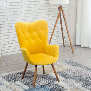Phòng khách duy nhất giọng ghế cao trở lại Nhung Chần nút wingback giọng ghế với chân gỗ - Product Image 3