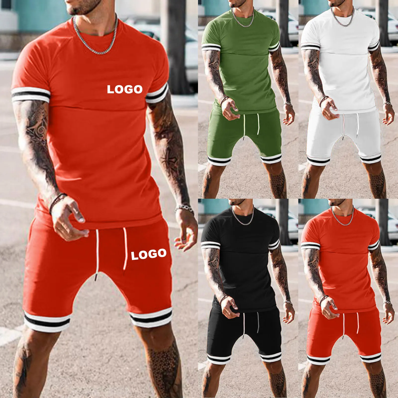 Summer 2 two piece t shirt and short set men private label blank men sweat track suits custom sweatsuit plain tracksuits for men
