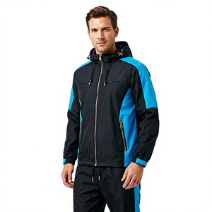 Veste de sport imperméable à capuche pour homme, bleu noir, manches longues, vêtements d'extérieur, survêtement de pluie pour homme - Product Image 1