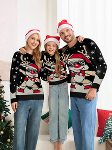 Wholesale Custom Knit Jacquard Ugly Christmas Pullover Sweater <strong>Jumper</strong> <strong>Men</strong> Women Red Green Unisex Family <strong>Xmas</strong> Clothing - Product Image 2