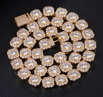 N03226- Chaîne de tennis baguette carrée 11 mm Or
