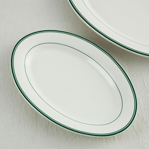 Assiettes à dîner en céramique TQ blanches et vertes, restaurant, steak, pâtes, <span class=keywords><strong>pizza</strong></span>, plat personnalisé rond/ovale, plateau de service, assiettes et plats - Product Image 4