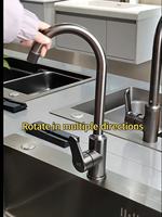 Robinet de cuisine moderne en céramique à poignée unique, en acier inoxydable, rotation à 360 degrés, montage latéral sur comptoir, eau chaude/froide, préparation des légumes