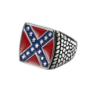 Anillo de Hombre Impermeable de Acero Inoxidable con Bandera Confederada, Estilo Sello, Motociclista, con Diseño de Gota de Aceite, Estrella, Cruz y Cuadrado - Product Image 3