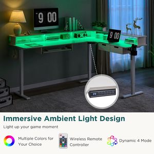 60 дюймов <span class=keywords><strong>L</strong></span>-образный электрический стоячий стол с выдвижными ящиками, поднос с клавиатурой, розетки, регулируемый по высоте, угловой компьютерный стол - Product Image 4