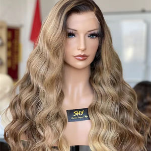 SHY Nouveau en blonde Longue ondulée Full Lace pelucas humanas Lace Front Perruques Blonde Couleur mélangée Faits saillants HD Raw Lace Frontal Hair Perruque - Product Image 1