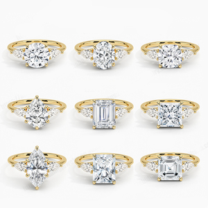 Dimorante all'ingrosso di lusso in oro reale 18K laboratorio di gioielli sintetici anelli <span class=keywords><strong>tre</strong></span> anelli di pietra di <span class=keywords><strong>diamanti</strong></span> HPHT cinque pietra eternità anelli - Product Image 1