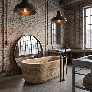 Luxury Custom-made Modern Bathtubs Exclusive French Gold Travertine Freestanding Soaking Bathroom Vila Hotel Home House - Product Image 4