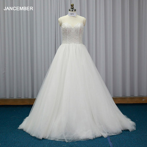 Beading <strong>Top</strong> Sleeveless Lace up Back A-Line Wedding Dress for <strong>Bride</strong> Ajj19 - Product Image 1
