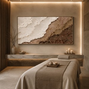 Décoration de salon, toile faite à la main, plâtre beige, vagues de <span class=keywords><strong>mer</strong></span>, art texturé 3D, <span class=keywords><strong>peinture</strong></span> murale Wabi Sabi pour projets hôteliers - Product Image 2