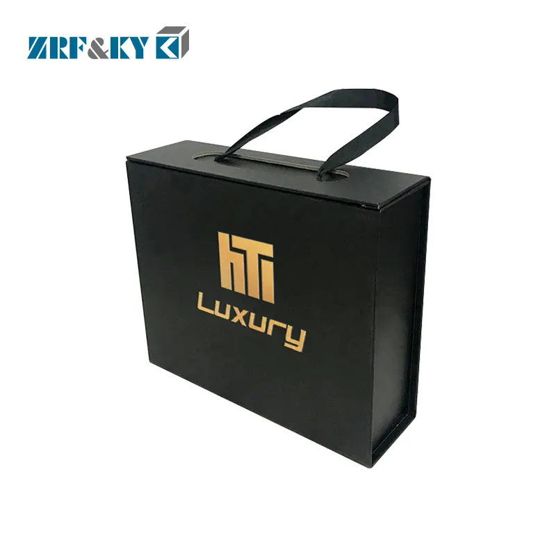 Custom Luxury Brand Logo Printed Black Rigid Foldable Gift Collapsible Products Set Packaging Paper Box
