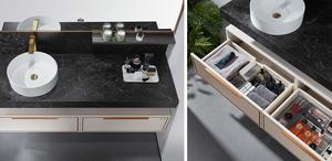 Mueble de Baño Flotante Moderno Blanco Acanalado con Lavabo, Gabinete de Baño Montado en la <span class=keywords><strong>Pared</strong></span> con Espejo LED Inteligente y Grifo - Product Image 3