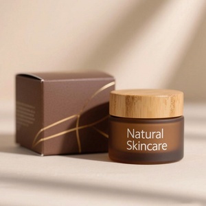 <b>Empty</b> Amber Brown Cosmetic Glass <b>Jar</b> 5g 10g 15g 20g 50g 100g 120g Eye Cream Frosted Glass <b>Jar</b> with Bamboo Cap Lid - Product Image 3