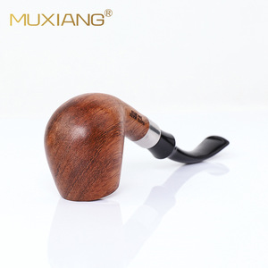 Muxiang Wooden Tobacco Pipe Bent Type With Metal Ring Rosewood Smoking Pipe For Personal Gift - Product Image 3