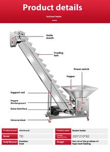 Convoyeur de qualité alimentaire automatique en acier inoxydable 304, élévateur à godets vertical, machine d'alimentation, vitesse réglable, capacité de 150 L pour - Product Image 2