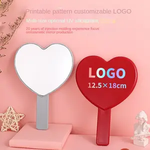 Özel Logo baskı 12.5*18cm plastik profesyonel salon el aynası kalp el aynası