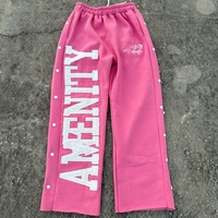 Pantalon de jogging XL pour homme en coton, avec appliques brodées personnalisées sur le côté, rivets délavés pour ourlet brut, coupe droite