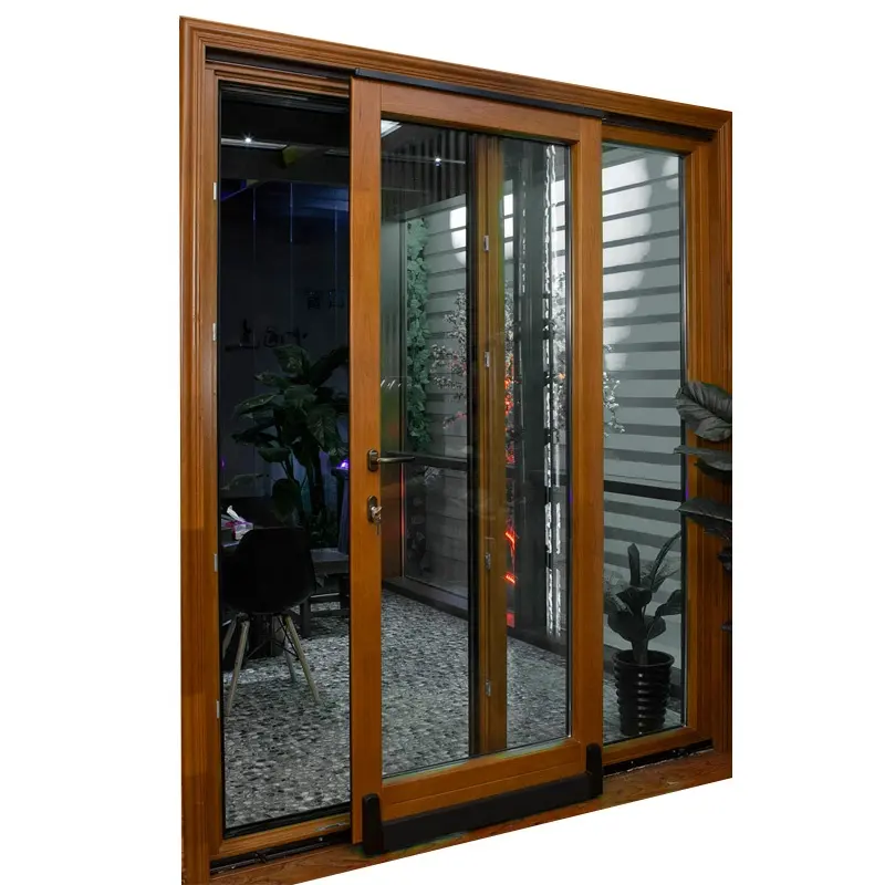 Aluminum clad wood double pane toughened glass soundproof tilt sliding door for dining room