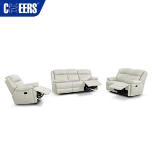 Ensemble de salon MANWAH CHEER contemporain 3 places en cuir capitonné avec fonction de relaxation électrique, canapé sectionnel de luxe ivoire - Product Image 5
