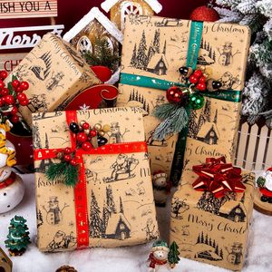 Kraft Christmas Wrapping <b>Paper</b> <b>Roll</b> 17 Inch X 33 Feet Vintage Sleigh Snowman Print Brown Holiday Gift <b>Wrap</b> - Product Image 6
