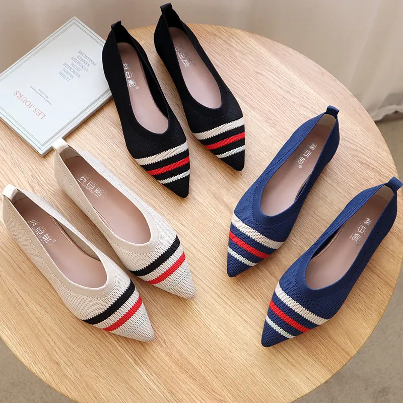 New design Soft comfortable femininity single shoes shallow mouth Weaving flats ladies business Pointed toe Flats for women