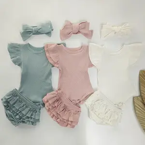 طقم بناتي Layette, طقم بناتي صيفي مكشكش مناسب للأطفال الرضع مع عصابة رأس