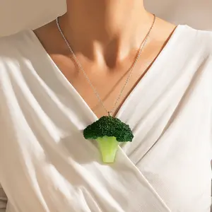재미있는 시뮬레이션 브로콜리 펜던트 목걸이 여자 신선한 야채 기하학 수지 아크릴 보석 고리